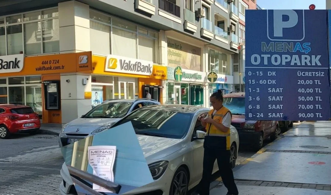 Menemen’de MENAŞ A.Ş. tarafından yürütülen yol kenarı otopark uygulaması, sürücüler