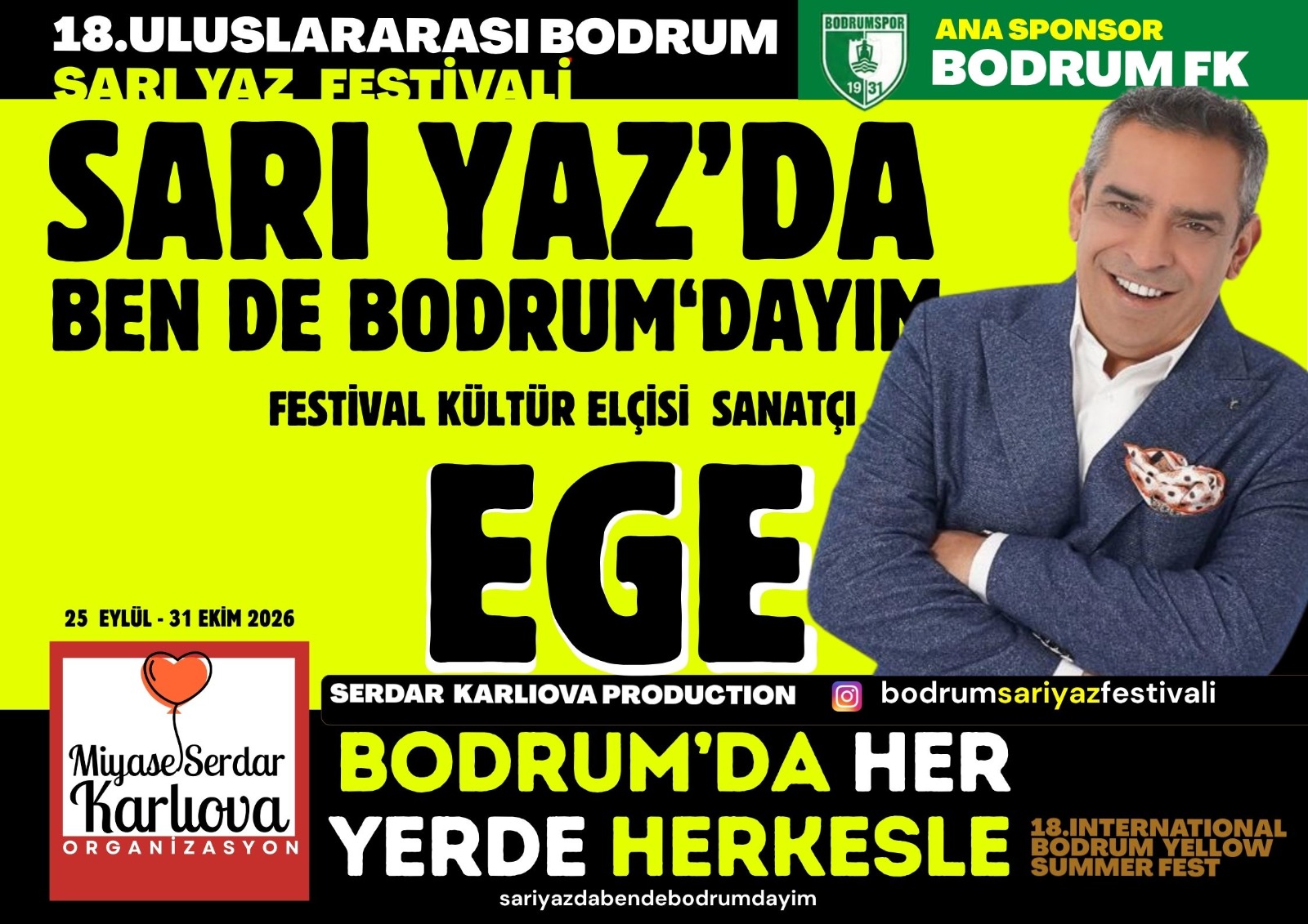 18. Uluslararası Bodrum Sarı Yaz Festivali, 9-11 Ekim tarihlerinde yaklaşık